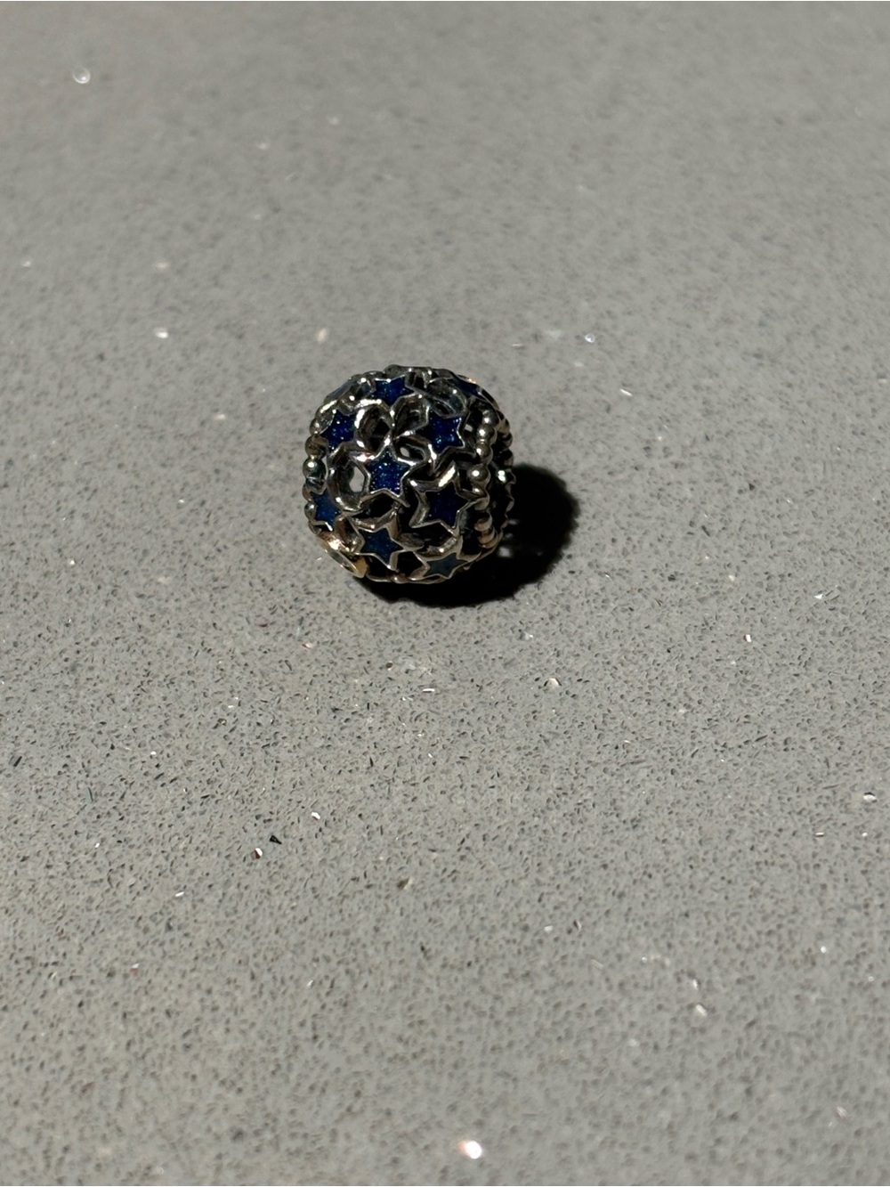 NIGHT SKY Genuine PANDORA Silver/BLUE ENAMEL STARS/Cz Stone/14K GOLD Charm/Bead